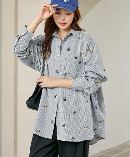 MARY QUANT PUBLUX 聯名 小碎花刺繡 寬鬆襯衫