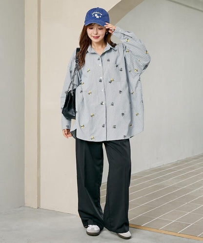 MARY QUANT PUBLUX 聯名 小碎花刺繡 寬鬆襯衫