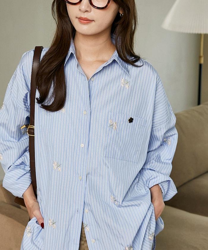 MARY QUANT PUBLUX 聯名 小碎花刺繡 寬鬆襯衫