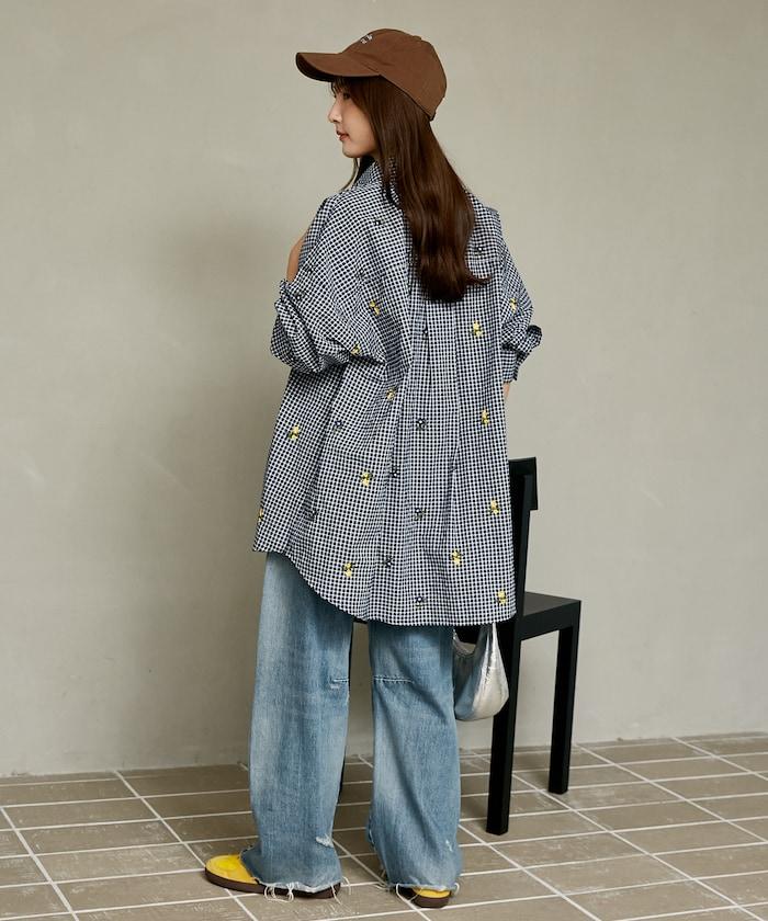 MARY QUANT PUBLUX 聯名 小碎花刺繡 寬鬆襯衫