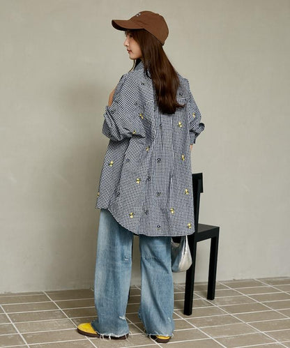 MARY QUANT PUBLUX 聯名 小碎花刺繡 寬鬆襯衫