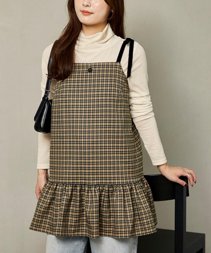 別注 ベロア リボン チェック ミニ キャミソール ワンピース　限定展開
