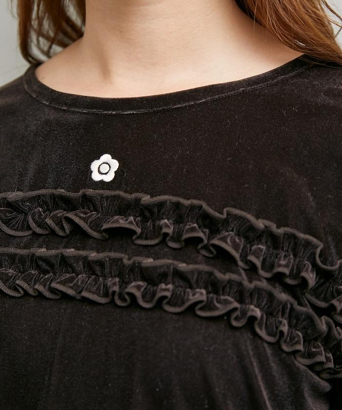 別注 ワンポイント 刺繍 フリル シアーフロッキー トップス　限定展開