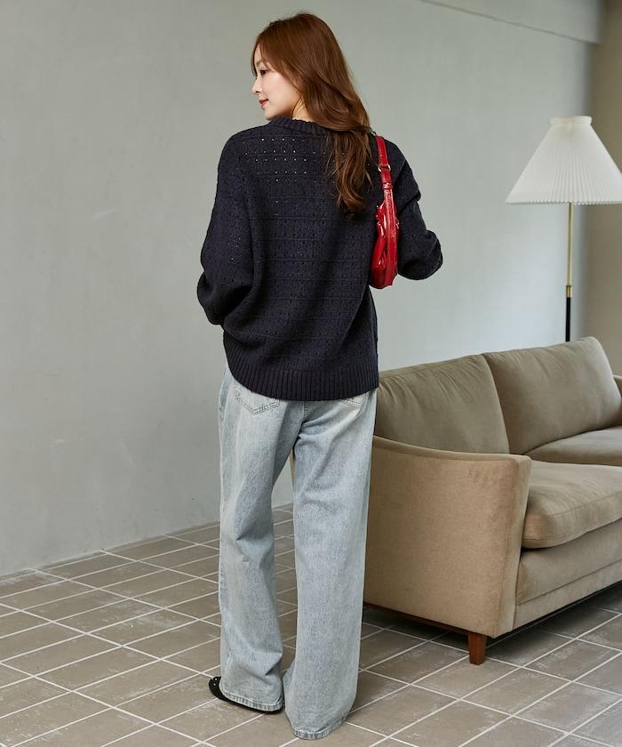 別注 アイレット Vネック ロゴ ニット　限定展開