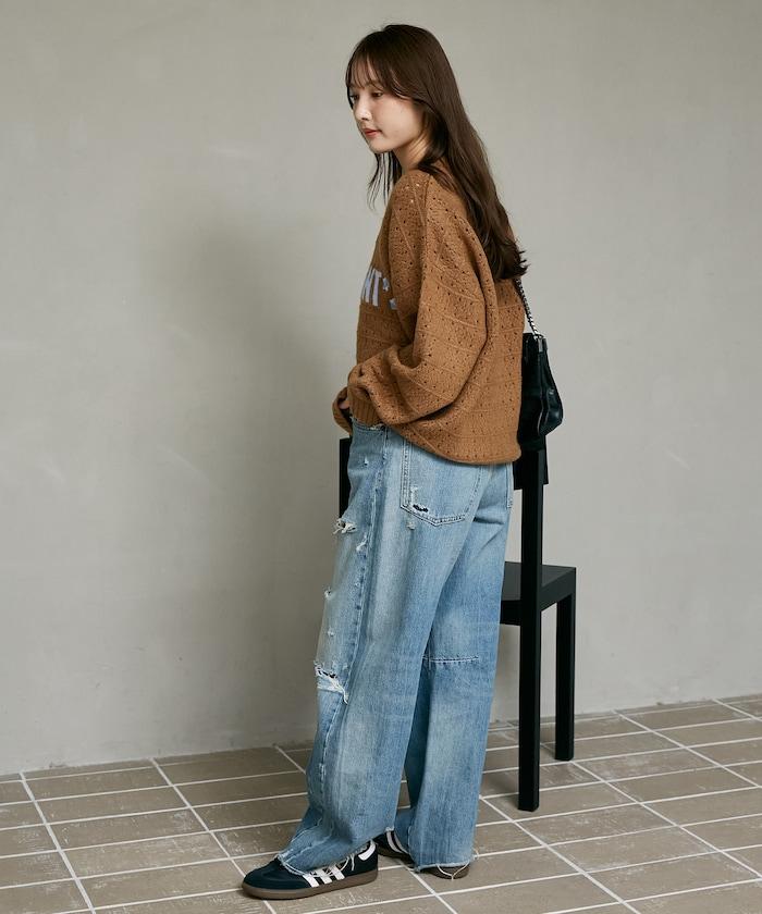 別注 アイレット Vネック ロゴ ニット　限定展開