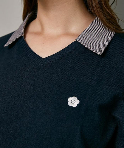 別注 チェック シャツ レイヤード風 スキッパー ロングスリーブ ニット　限定展開