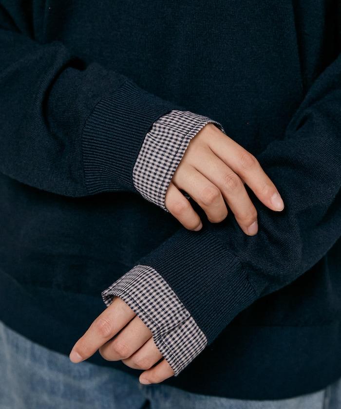 別注 チェック シャツ レイヤード風 スキッパー ロングスリーブ ニット　限定展開