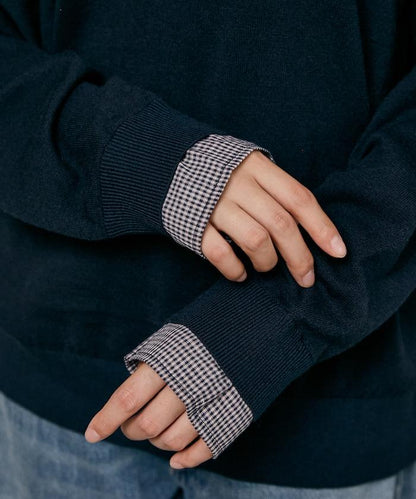 別注 チェック シャツ レイヤード風 スキッパー ロングスリーブ ニット　限定展開