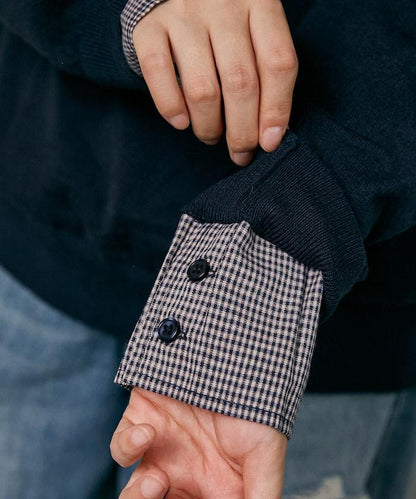 別注 チェック シャツ レイヤード風 スキッパー ロングスリーブ ニット　限定展開