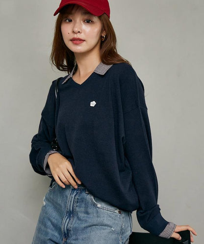 別注 チェック シャツ レイヤード風 スキッパー ロングスリーブ ニット　限定展開