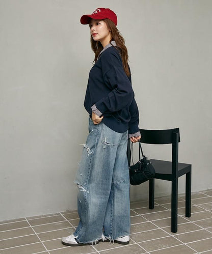 別注 チェック シャツ レイヤード風 スキッパー ロングスリーブ ニット　限定展開