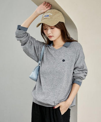 別注 チェック シャツ レイヤード風 スキッパー ロングスリーブ ニット　限定展開