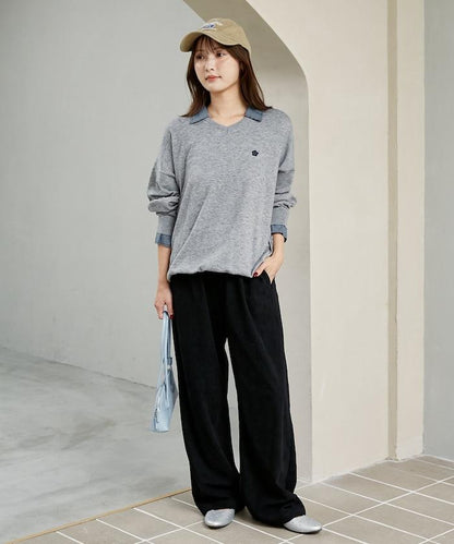 別注 チェック シャツ レイヤード風 スキッパー ロングスリーブ ニット　限定展開