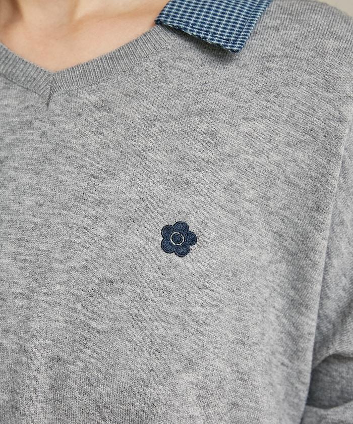 別注 チェック シャツ レイヤード風 スキッパー ロングスリーブ ニット　限定展開