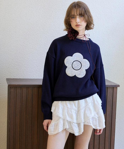 別注 レース 異素材 ドッキング デイジー ニット　限定展開
