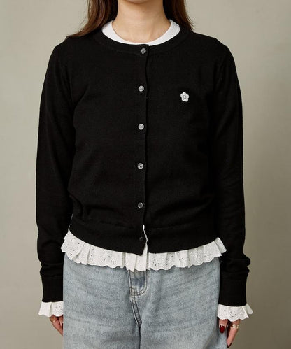 MARY QUANT × PUBLUX 聯名 蕾絲拼接 刺繡針織開衫