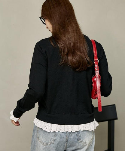 MARY QUANT × PUBLUX 聯名 蕾絲拼接 刺繡針織開衫