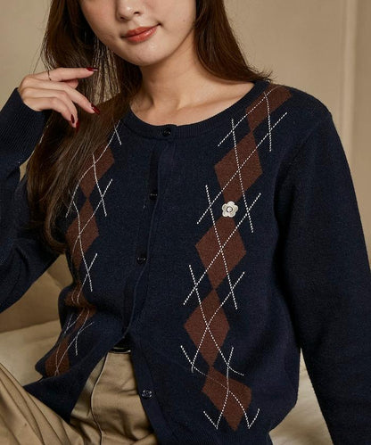MARY QUANT × PUBLUX 聯名 刺繡 針織開衫 拼色 提花 休閒