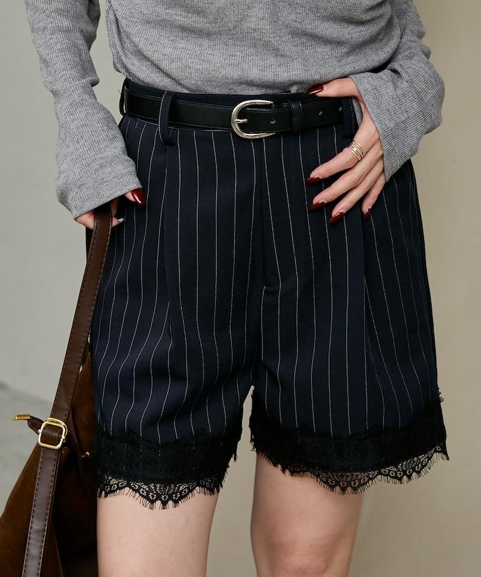MARY QUANT × PUBLUX 聯名 裾レース 斯萊克斯短褲 聚酯纖維混紡 蕾絲裝飾
