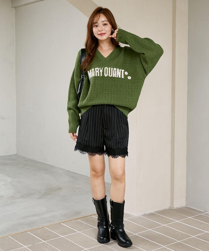 MARY QUANT × PUBLUX 聯名 裾レース 斯萊克斯短褲 聚酯纖維混紡 蕾絲裝飾