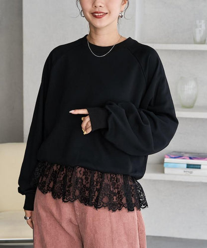 FREAK'S STORE 拼接蕾絲下襬套頭衫 休閒套頭衫