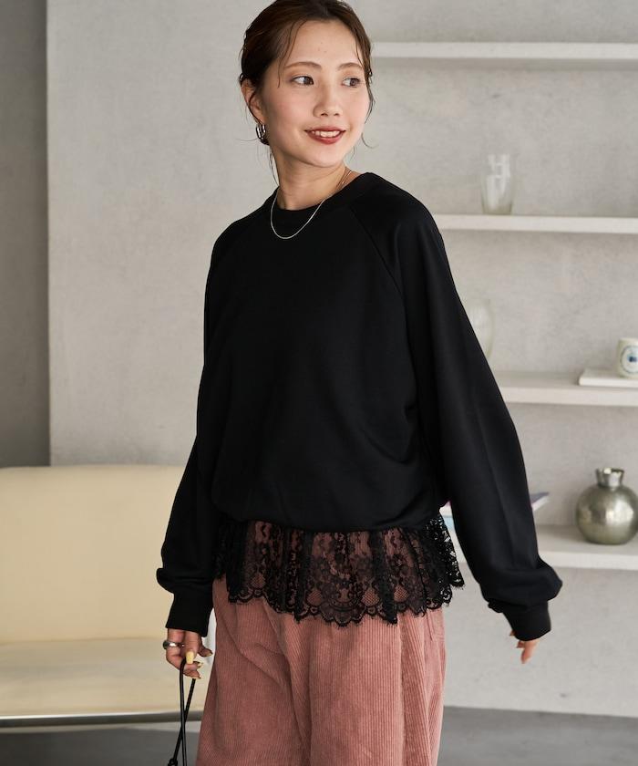 FREAK'S STORE 拼接蕾絲下襬套頭衫 休閒套頭衫