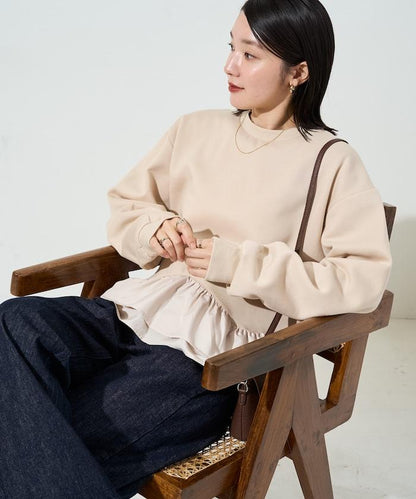 FREAK'S STORE 拼色層疊下襬加絨衛衣