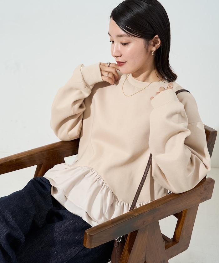FREAK'S STORE 拼色層疊下襬加絨衛衣