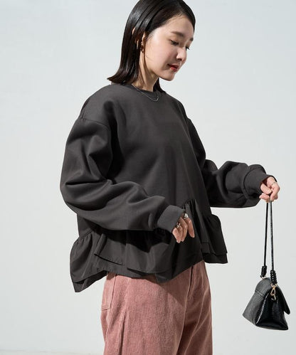 FREAK'S STORE 拼色層疊下襬加絨衛衣