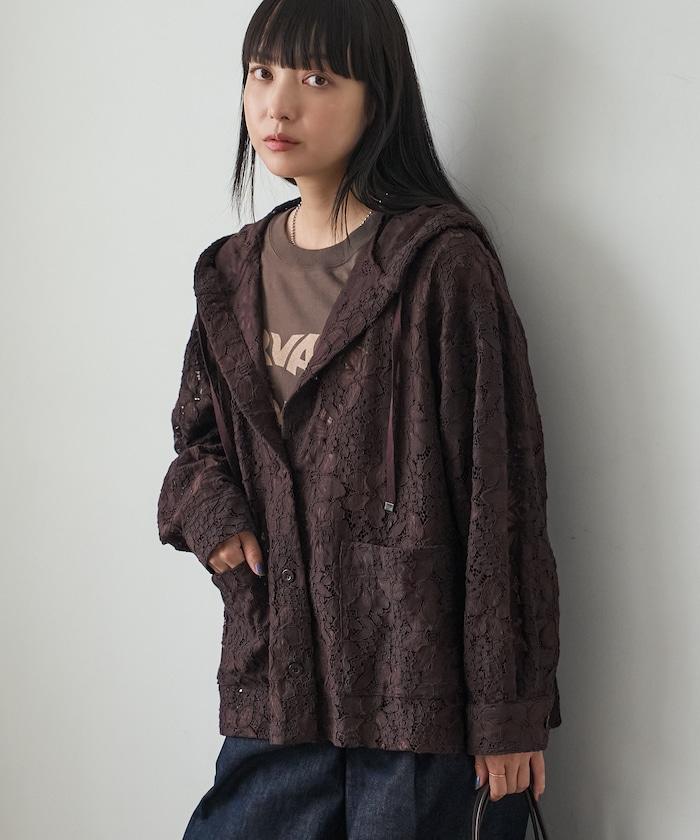 FREAK'S STORE 蕾絲連帽襯衫 女士春秋款透膚感印花襯衫