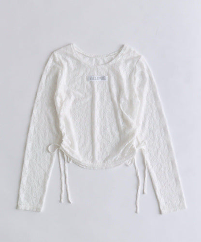 OLIVE des OLIVE 亮片Logo總蕾絲上衣 彈力透膚感短款上衣