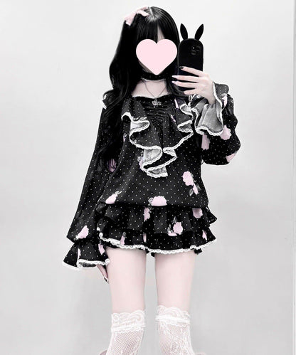 OLIVE des OLIVE miko 聯名 玫瑰印花半裙褲