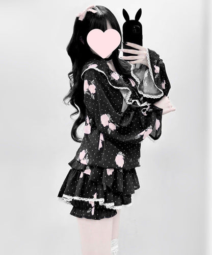OLIVE des OLIVE miko 聯名 玫瑰印花半裙褲