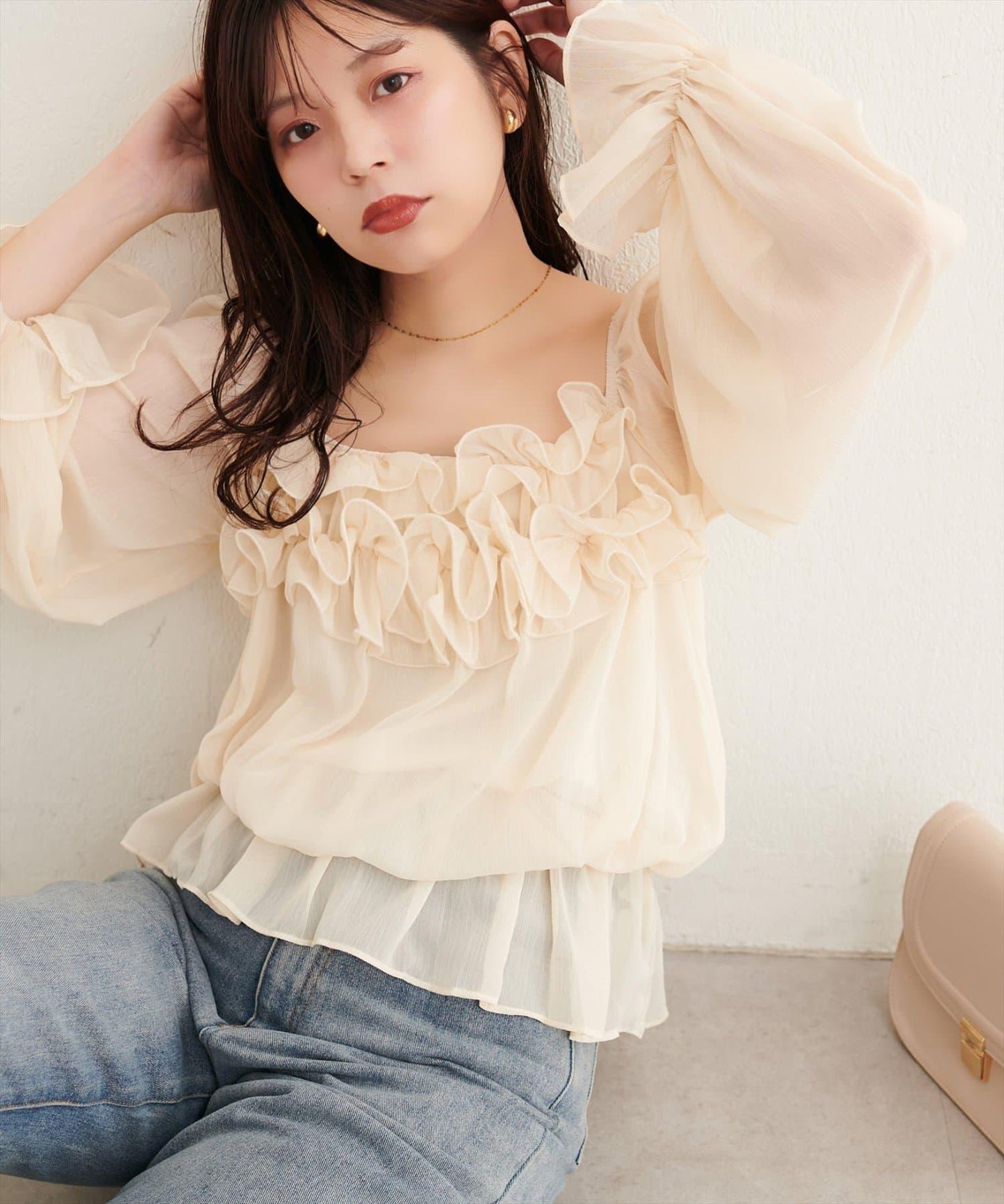 natural couture 方領荷葉邊襯衫