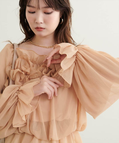 natural couture 方領荷葉邊襯衫