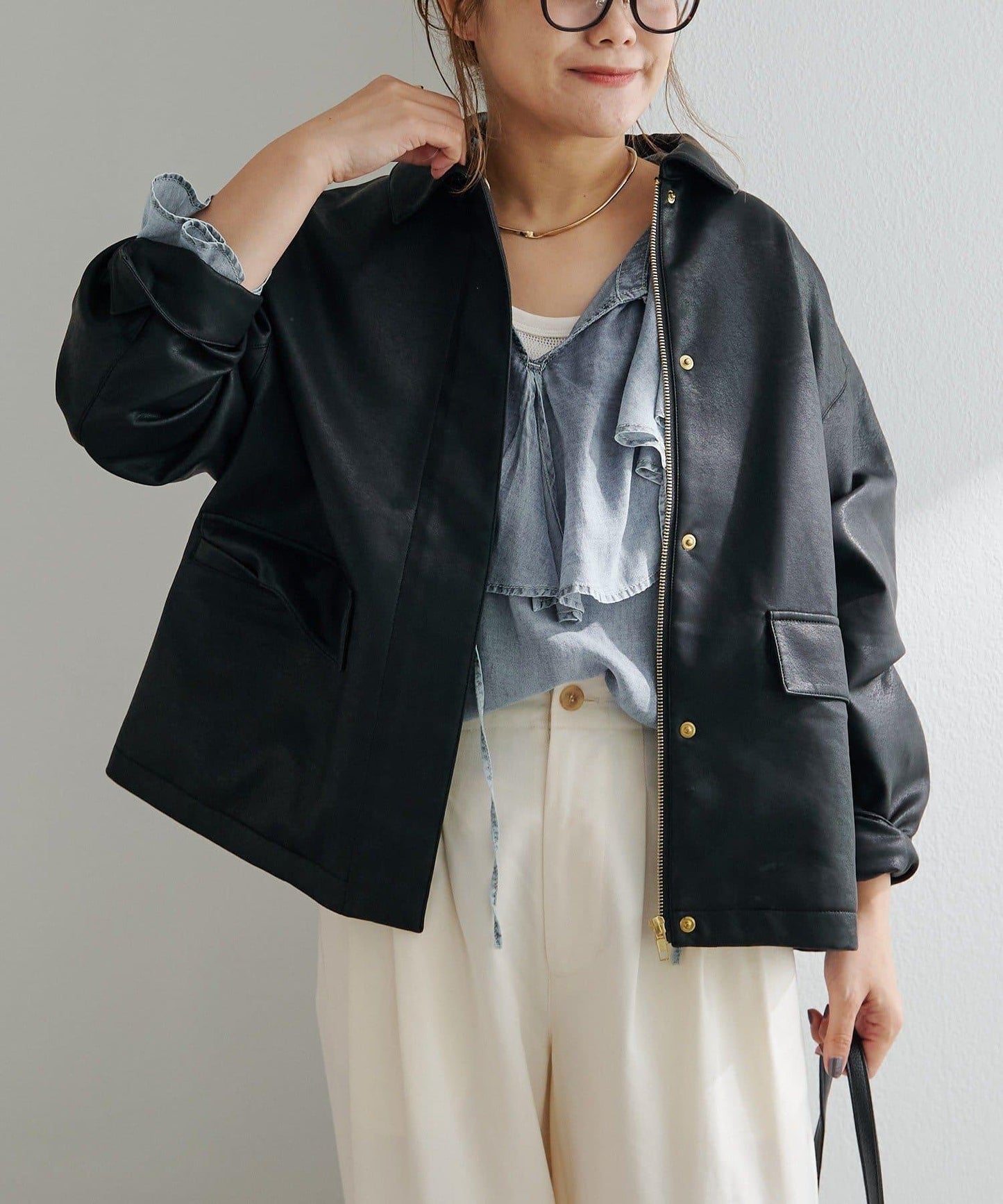 PUAL CE CIN VINTAGE REBELLION 系列 翻蓋領人造皮革夾克