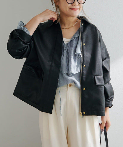 PUAL CE CIN VINTAGE REBELLION 系列 翻蓋領人造皮革夾克
