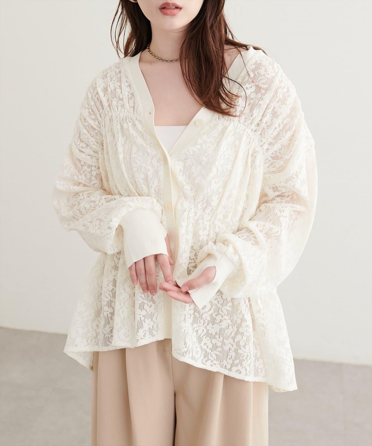 natural couture 鏤空蕾絲開衫 女士 V領 針織衫