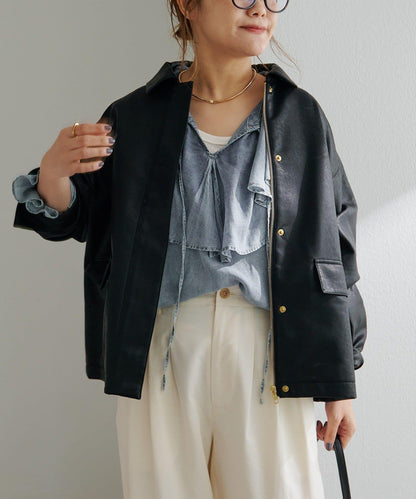 PUAL CE CIN VINTAGE REBELLION 系列 翻蓋領人造皮革夾克