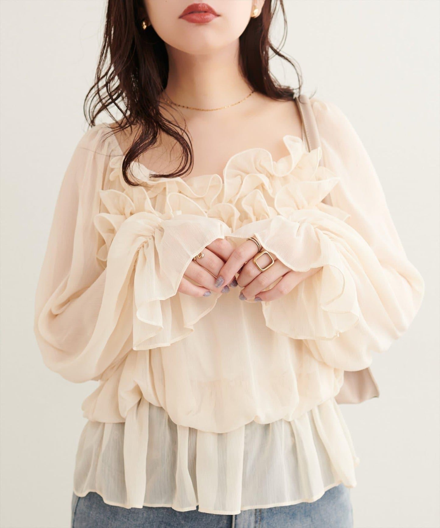 natural couture 方領荷葉邊襯衫