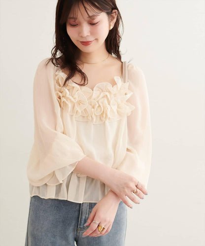 natural couture 方領荷葉邊襯衫