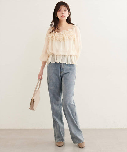 natural couture 方領荷葉邊襯衫