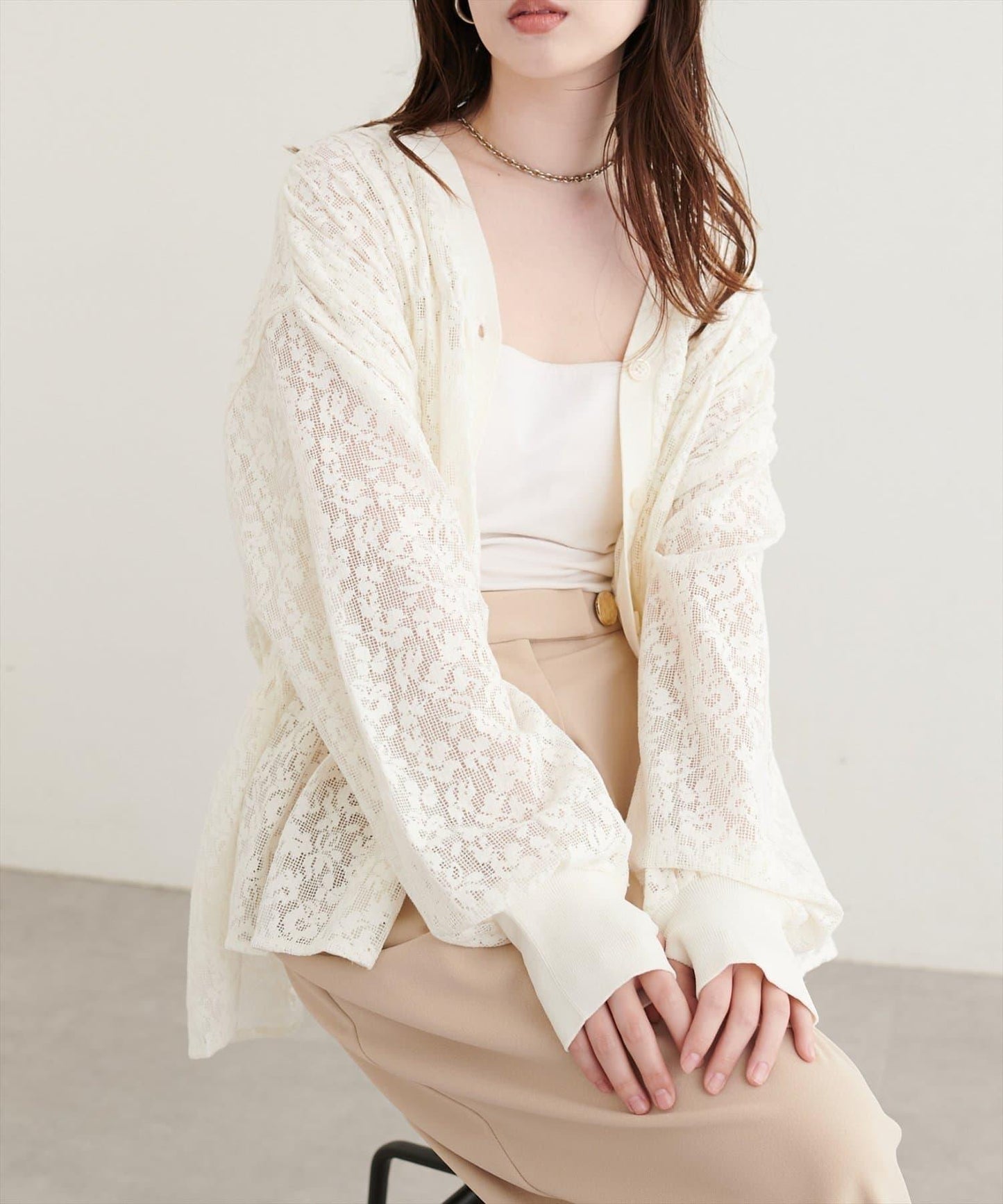natural couture 鏤空蕾絲開衫 女士 V領 針織衫