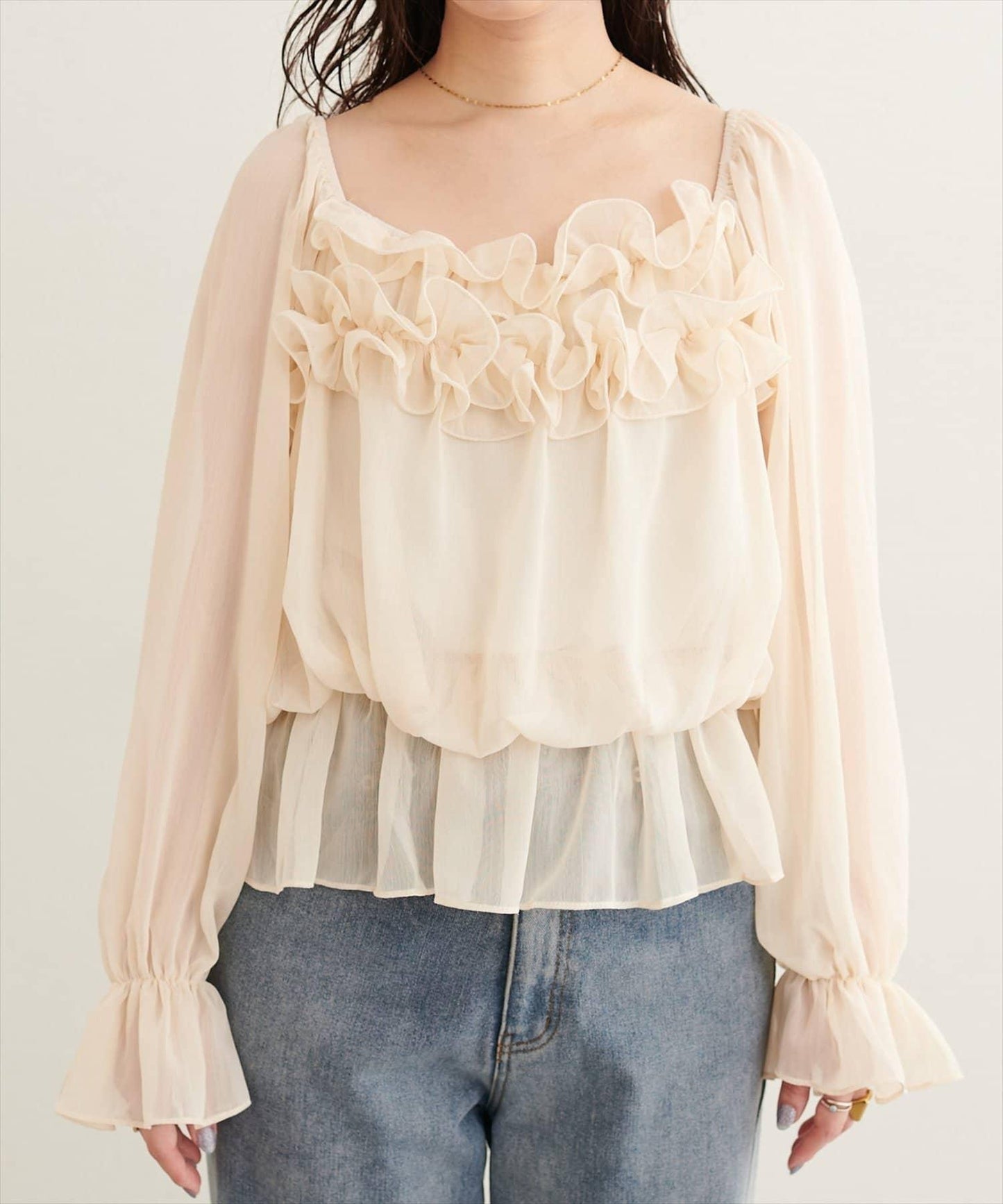 natural couture 方領荷葉邊襯衫