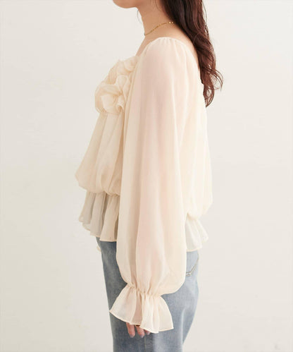 natural couture 方領荷葉邊襯衫