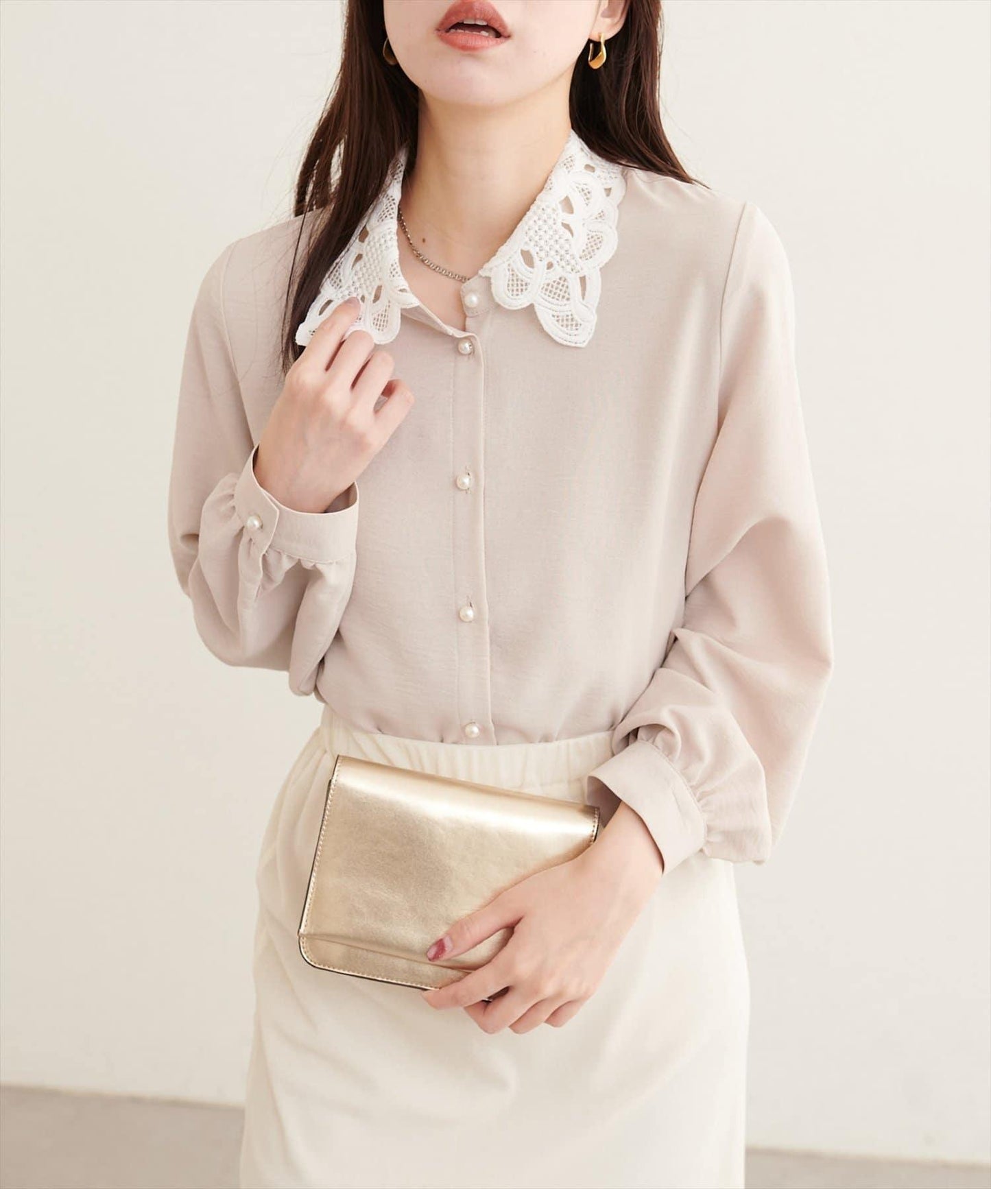 natural couture 蕾絲領襯衫 女士 聚酯纖維 翻領襯衫