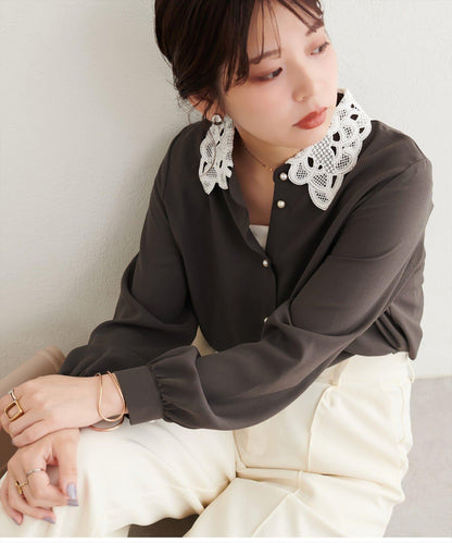 natural couture 蕾絲領襯衫 女士 聚酯纖維 翻領襯衫