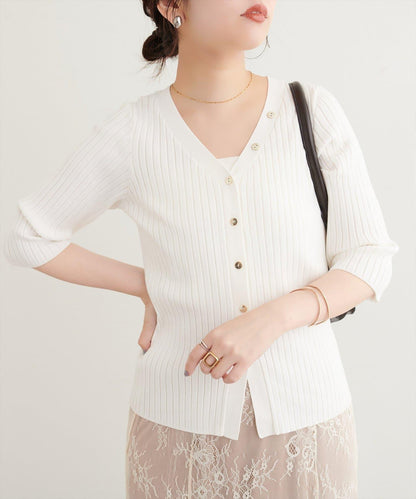 natural couture 細金紐扣羅紋針織開衫