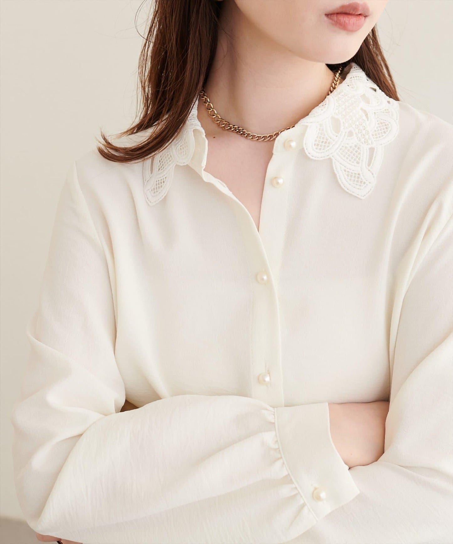 natural couture 蕾絲領襯衫 女士 聚酯纖維 翻領襯衫