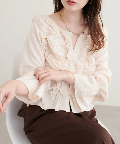 natural couture 紐扣褶皺襯衫